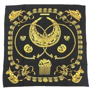 HERMES Authentic Black Silk Scarf